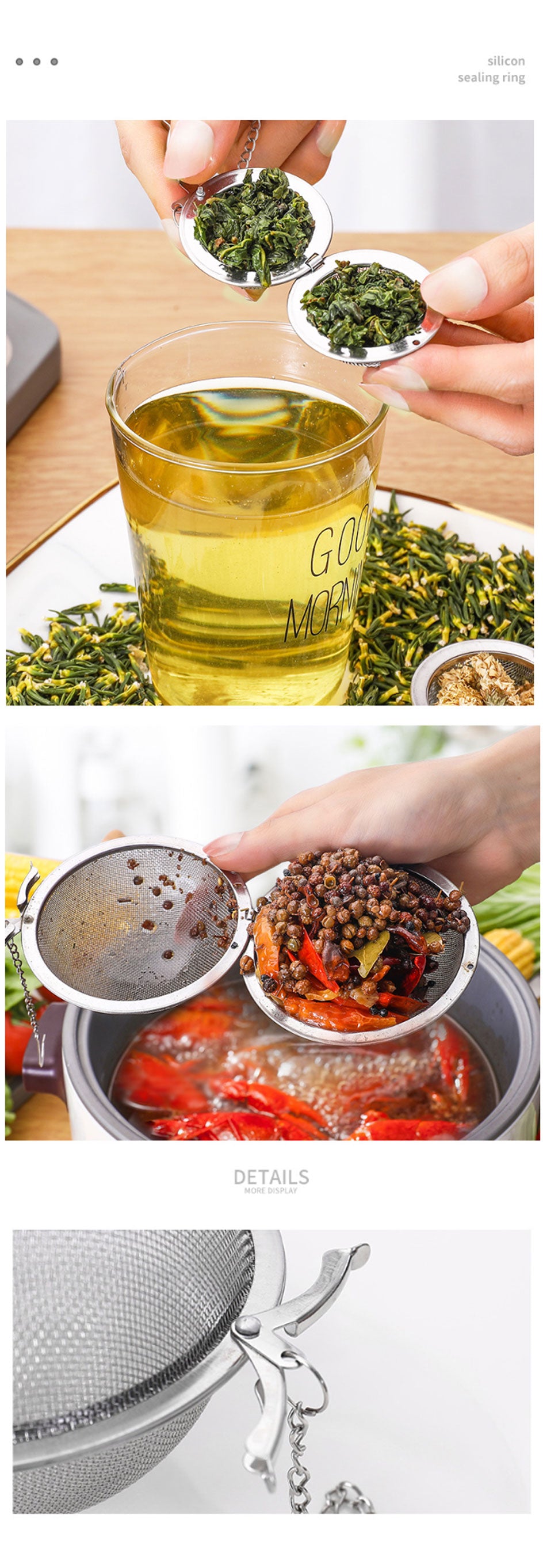 5 Size Stainless Steel Tea Infuser Sphere Locking Spice Tea Ball Strainer