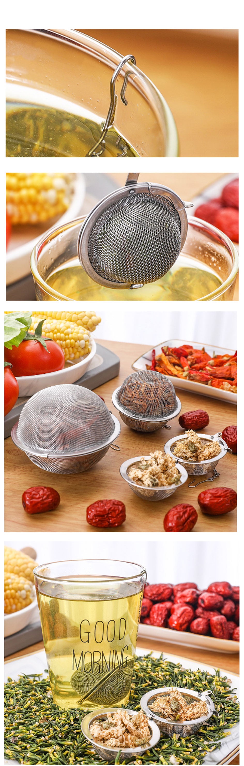 5 Size Stainless Steel Tea Infuser Sphere Locking Spice Tea Ball Strainer